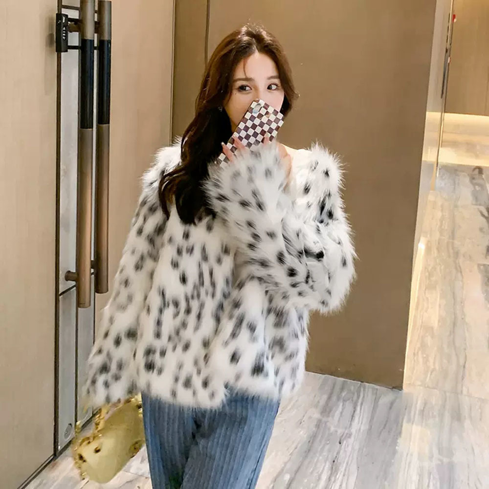 Womens Fur Faux Leopard Print Jacket Thickened Coats Short Fashion Street Korean Version Winter 220927