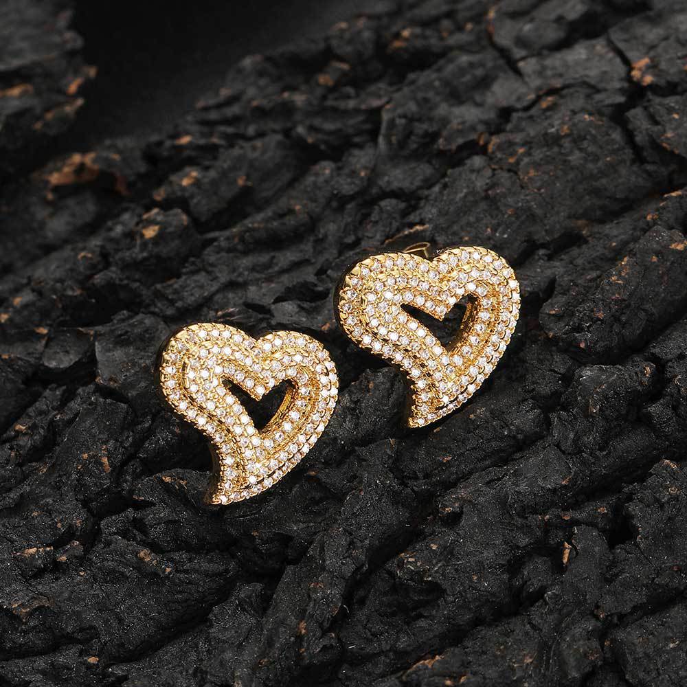 Charm Heart Stud Earrings Jewelry 18K Real Gold Plated Prevent Allergies S925 Needle Jewelry