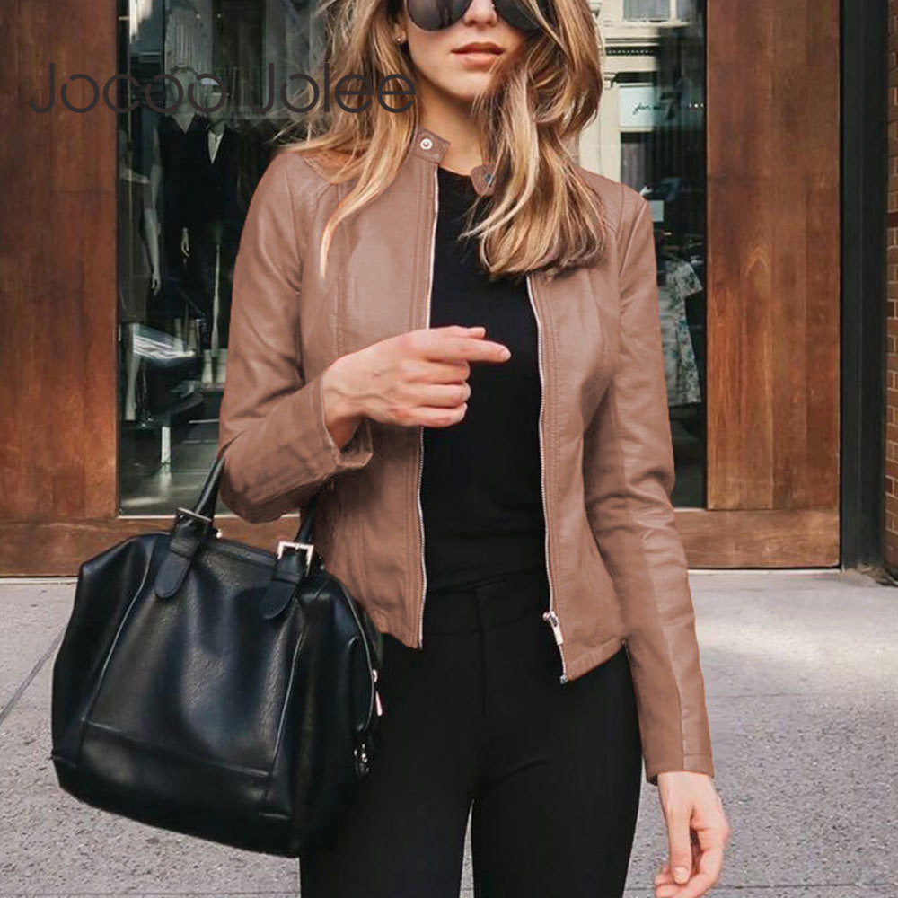 Women's Leather Faux Jocoo Jolee Fashion Soft PU Jackets Autumn Short Coat Motorcycle Female Slim Jacket Outwear 220928