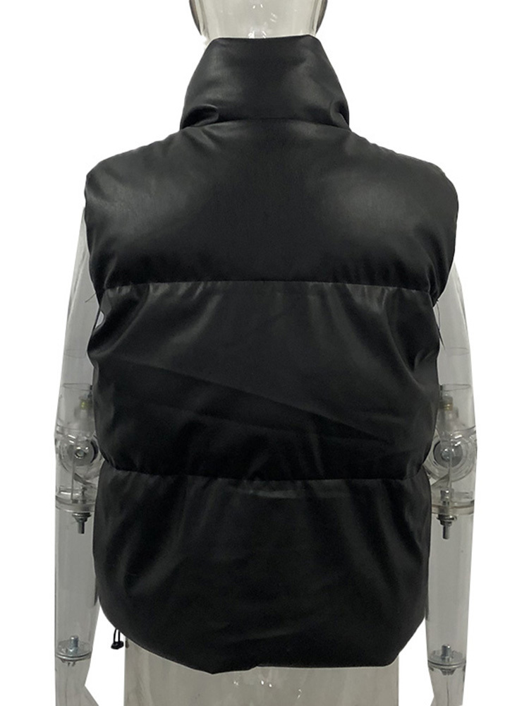Women's Vests Elina Black Stand Collar Fashion Zipper PU Leather Coats Elegant Autumn Winter Short Female Ladies IAC 220928