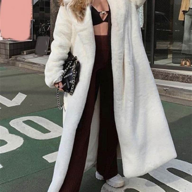 Womens Fur Faux Fur Winter Long White Faux Fur Coat Women Fluffy Warm Oversized Lapel Loose Plush Jacket Lady Korean Fashion Streetwear Coats 220927