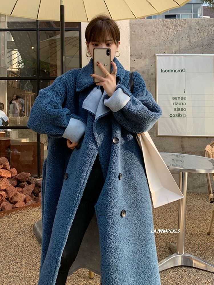 Women's Fur Faux Luck A Winter Women Wool Coats Lady Elegant Double Breasted Warm Shearling Female Korean Lamb Outwears 220928