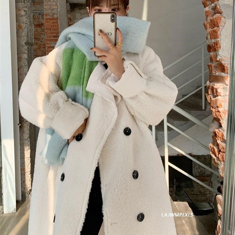 Women's Fur Faux Luck A Winter Women Wool Coats Lady Elegant Double Breasted Warm Shearling Female Korean Lamb Outwears 220927