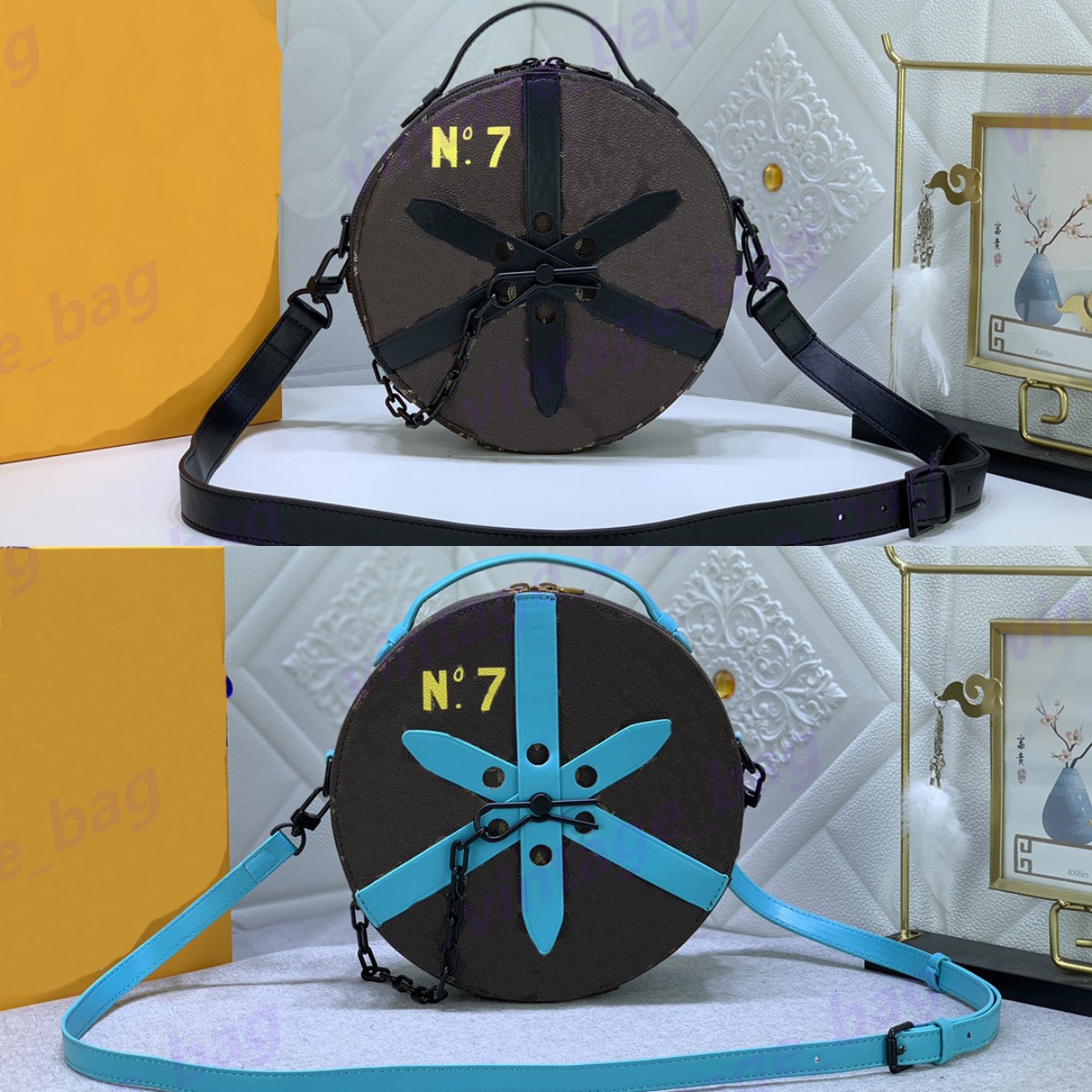 Wheel Box Bags Circular Hatbox Trunk Chauffeur M59706 Man women Round cake tire Purse Steamer chain Monograms Shoulder cross body handbag N.7 Seventh Show M59329
Wheel Box Bags Circular Hatbox Trunk Chauffeur M59706 Man women Round cake tire Purse Steamer chain Monograms Shoulder cross body handbag N.7 Seventh Show M59329