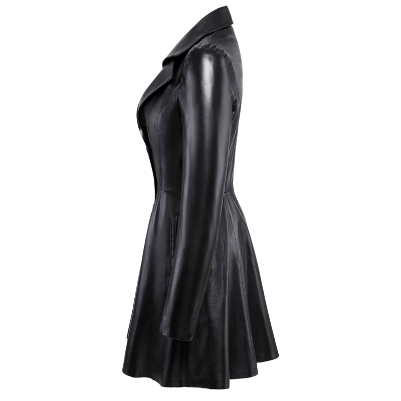 Women's Leather Faux Nerazzurri Fit and flare faux leather coat notched lapel long sleeve puff Skirted Black Elegant blazer slim fit 220928