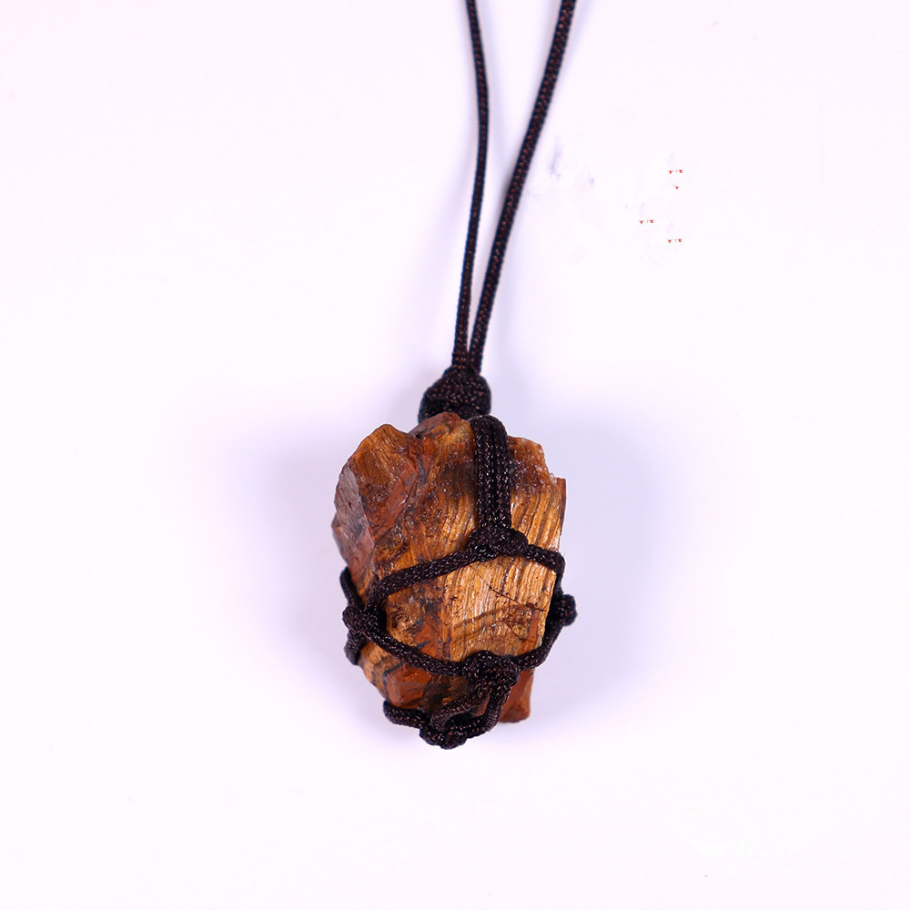 Natural Rough Raw Stone Net Bag Necklaces Rose Quartz Amethyst Fluorite Crystal Pendant Necklace For Women Men
