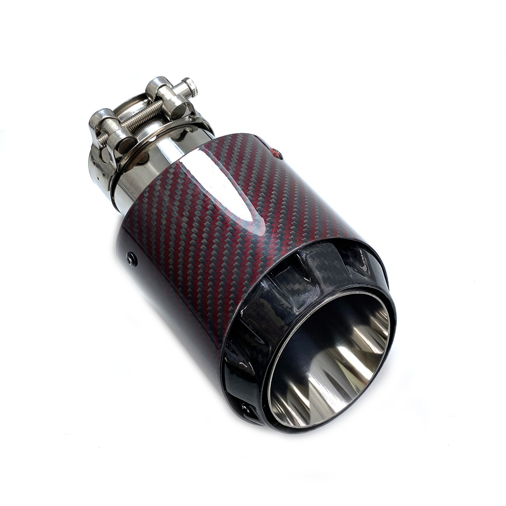 Latest 3 Layer Red Glossy Carbon Car Mufflers Tip Universal Stainless Silver Exhaust Tip Muffler Nozzle Decoration For Akrapovic