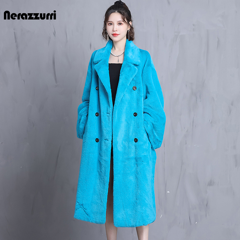 Women's Fur Faux Nerazzurri Winter Oversized Purple Warm Fluffy Soft Coat Women long Sleeve Belt Runway Loose Casual Korean Fashion 220928