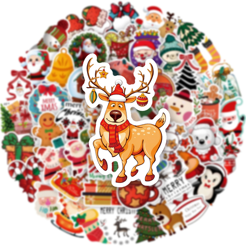 50pcs Happy New Year Merry Christmas Stickers Deer Santa Claus Snowman Children Gift Decal DIY for Skateboard Luggage Suitcase