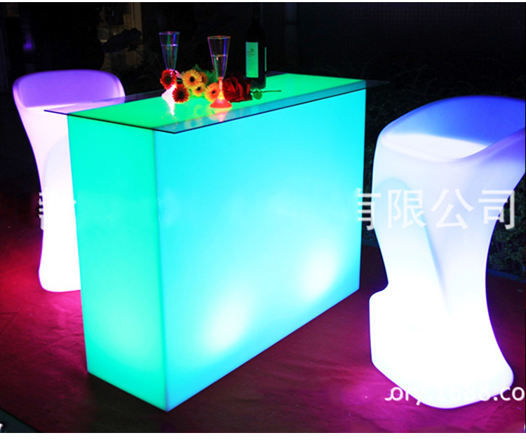 LED Light Counter Simple Leisure Plastic Bar Furniture Rectangular Table for Home High Bar Table