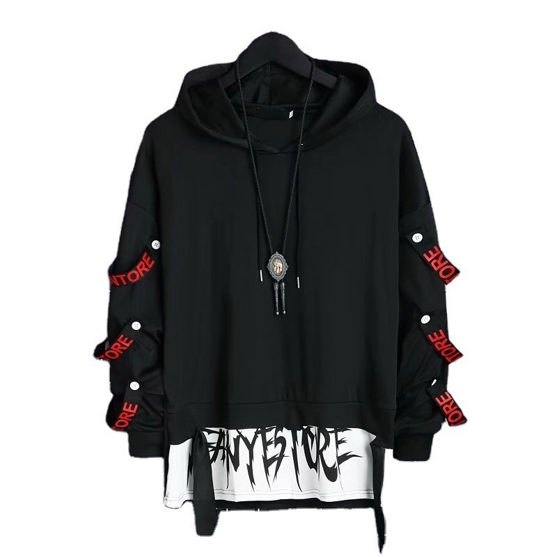 Men's Hoodies Sweatshirts HOUZHOU Hoodie Sweatshirt Casual Black Tops Techwear Hip Hop Harajuku Patchwork Japanese Streetwear Summer 220929