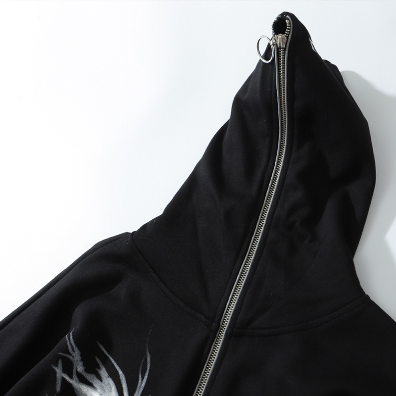 Men's Hoodies Sweatshirts Aolamegs Punk Graphic Print Zipper Ribbon Hooded Hoodie Men Casual Black Cool Oversize Coat Fashion Sweatshirt Streetwe