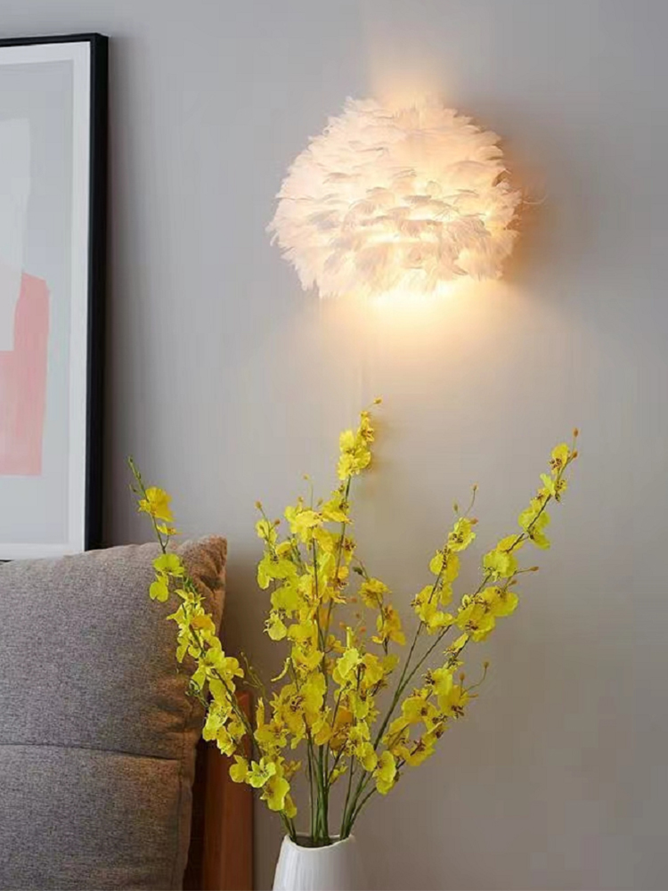 Nordic Feather Wall Lamps Simple Girl Princess Room Decor Sconces for Home Romantic Bedroom Bedside Lamp Mirror Light