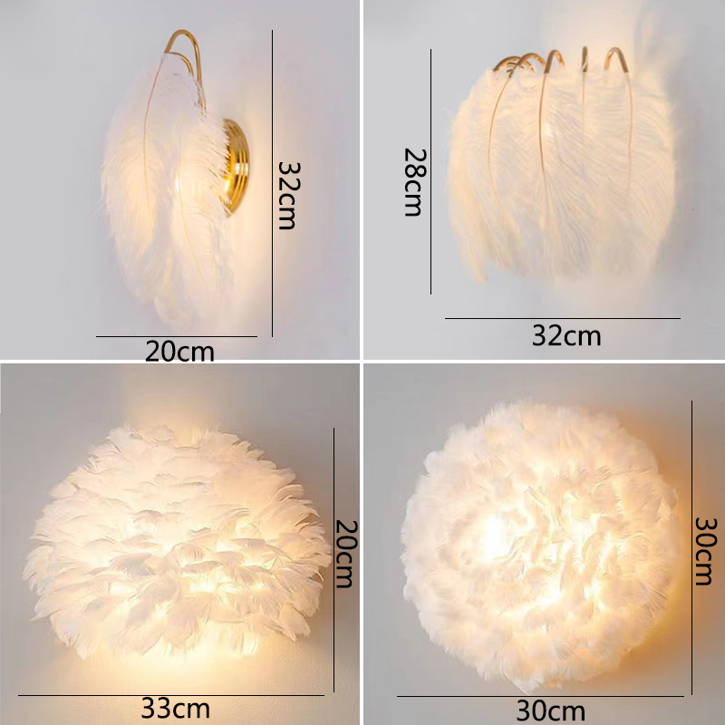 Nordic Feather Wall Lamps Simple Girl Princess Room Decor Sconces for Home Romantic Bedroom Bedside Lamp Mirror Light
