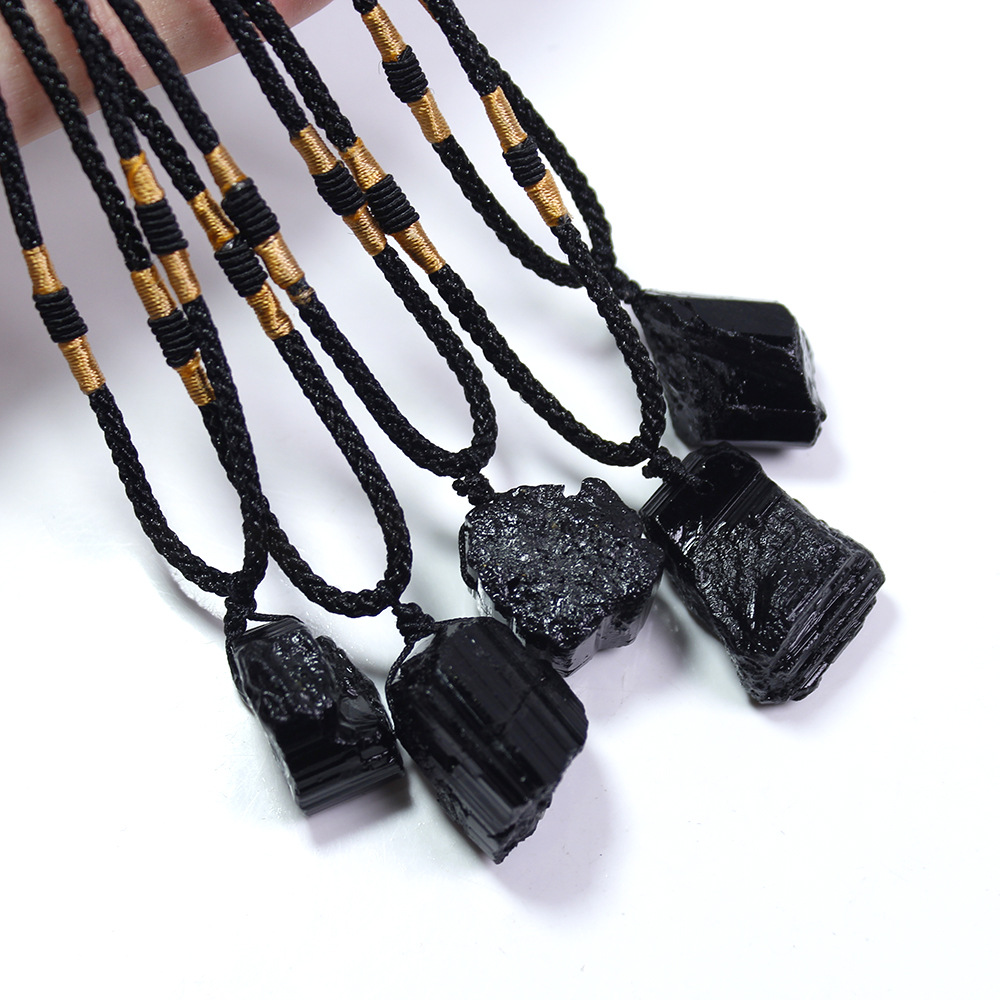 Natural Rough Raw Stone Tourmaline Necklaces Black Crystal Pendant Necklace For Women Men