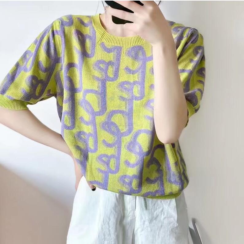 Designer Womens Sweaters Knits letter Jacquard Knit Short-Sleeved Fashion Knitted Sweater Top, 04
Designer Womens Sweaters Knits letter Jacquard Knit Short-Sleeved Fashion Knitted Sweater Top, 04