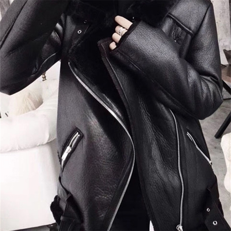 Women's Leather Faux Ailegogo Winter Coats Women Thick Fur Sheepskin Coat Female Jacket Casaco Feminino 220928