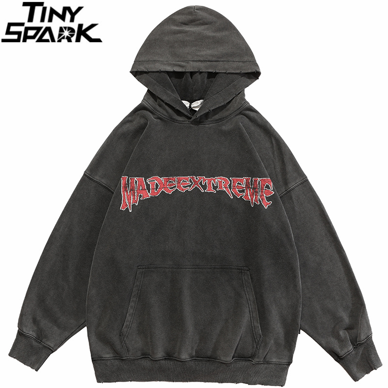 Men's Hoodies Sweatshirts Hip Hop Men Hoodie Streetwear Jesus Letter Print Washed Pullover Autumn Harajuku Cotton Hooded Black 220929