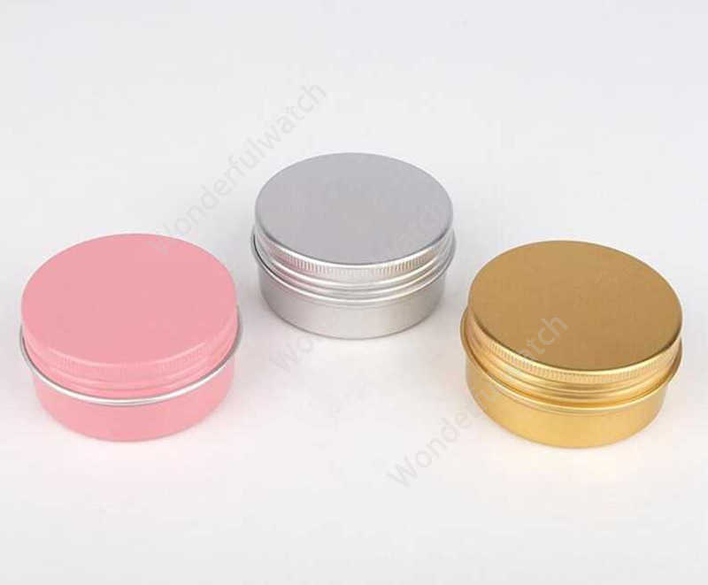 50g Metal Aluminium Bottle Tins Lip Balm Containers Empty Jars Screw Top Tin Cans White Gold Black Drop Delivery Packing Bottles 1152pcs DAW493