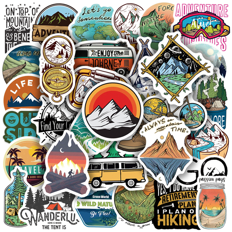 50pcs Forest Hiking Camping Stickers Outdoor Travel Beautiful Scenery Decal Sticker To DIY Water Bottle Phone Laptop