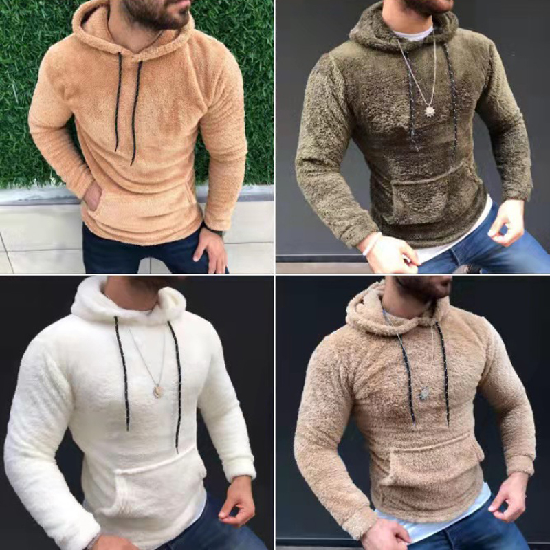 Men's Hoodies Sweatshirts Casual Solid Hooded Long Sleeve Autumn Winter Warm Pocket Loose Sweatshirt Plush Fleece Oversized Tops 220929