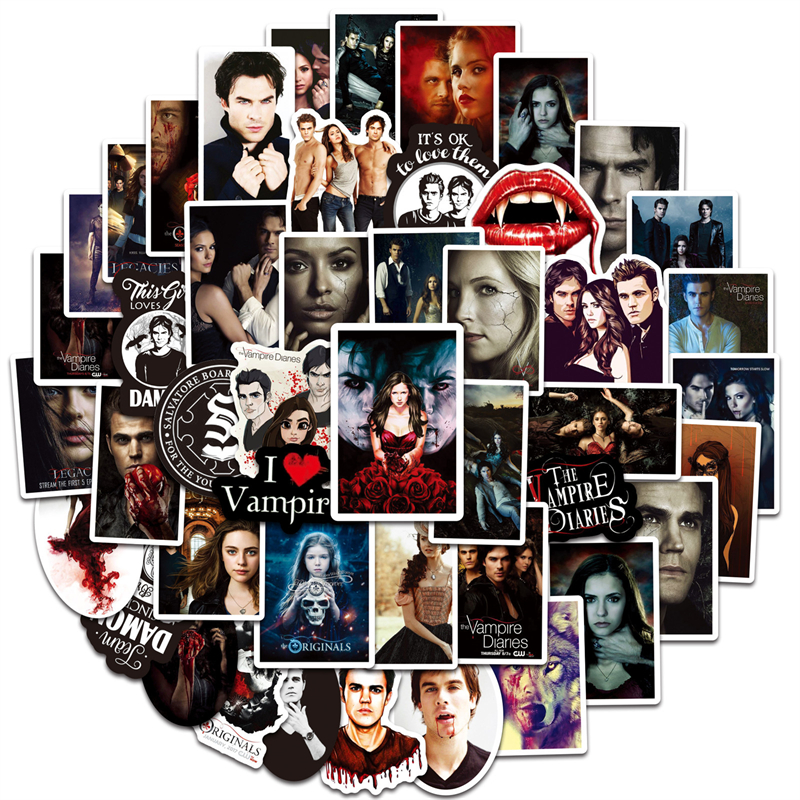 50pcs The Vampire Diaries Stickers Classic American TV Series Graffiti Kids Toy Skateboard car Motorcycle Bicycle Sticker Decals Wholesale