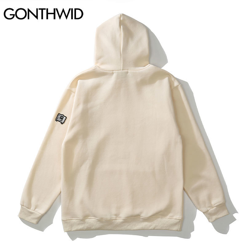 Men's Hoodies Sweatshirts GONTHWID Hip Hop Streetwear Hoodie Sweatshirt Skeleton Patch Fleece Hooded Mens Harajuku Winter Cotton Pullover Brown 2