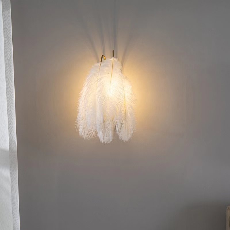 Nordic Feather Wall Lamps Simple Girl Princess Room Decor Sconces for Home Romantic Bedroom Bedside Lamp Mirror Light