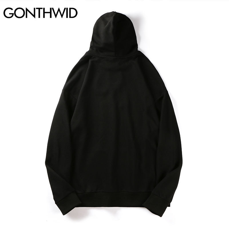 Men's Hoodies Sweatshirts GONTHWID Mens Streetwear Hoodie Hip Hop Sweatshirt Japanese Anime Cartoon Print Hooded Harajuku Cotton Pullover Black 2