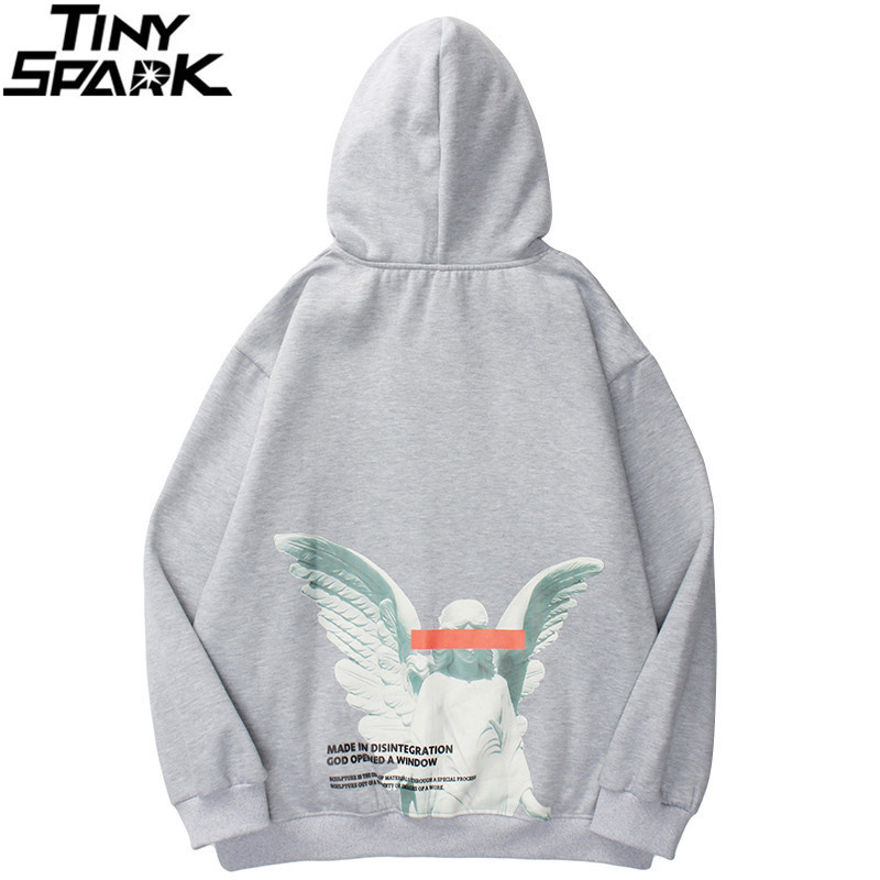 Men's Hoodies Sweatshirts Mens Hip Hop Streetwear Harajuku Pullover Angel God Printed Hoodie Pocket Cotton Fleece Grey Hooded Sweatshirt 220929
