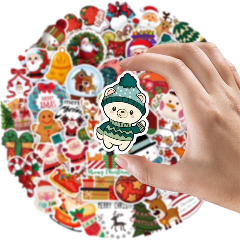 50pcs Happy New Year Merry Christmas Stickers Deer Santa Claus Snowman Children Gift Decal DIY for Skateboard Luggage Suitcase