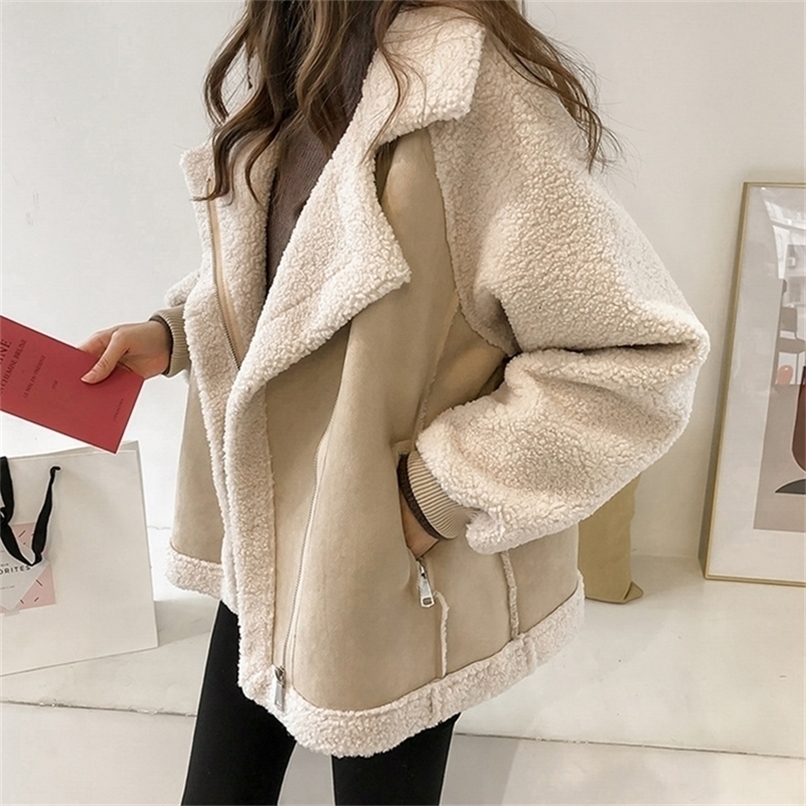 Womens Fur Faux Women Winter Suede Jackets Coat Thicken Warm Lambs Wool Teddy Coats Ladies Loose Oversized Outwear Tops Woman Jacket 220928