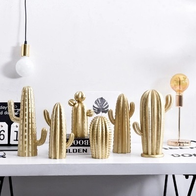 Decorative Objects Figurines Nordic Simple Style White Gold Cactus Decoration Fairy Column Home Accessories Living Room Creative Ornaments Home Decor 