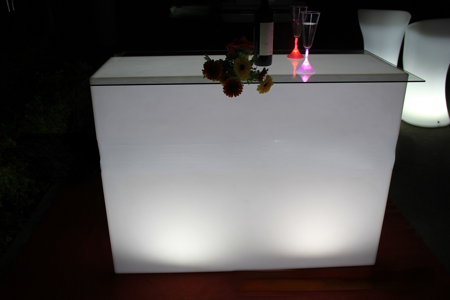 LED Light Counter Simple Leisure Plastic Bar Furniture Rectangular Table for Home High Bar Table