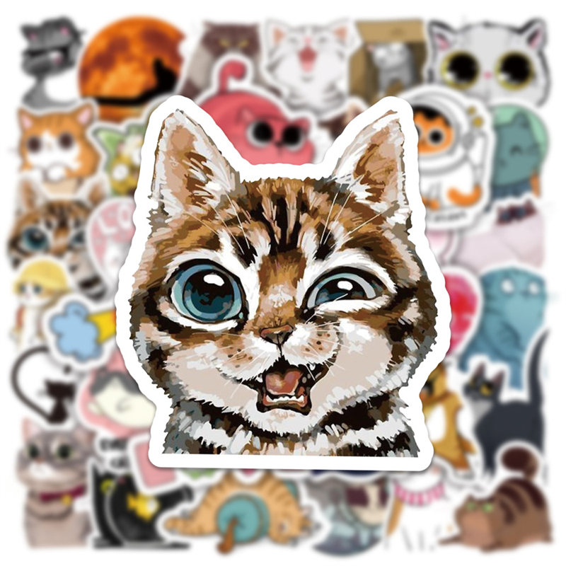 50PCS Cute Animal Cat Stickers Aesthetic kitty DIY Phone Laptop Guitar Scrapbooking Diary Cartoon Decal Sticker for Kid Toy