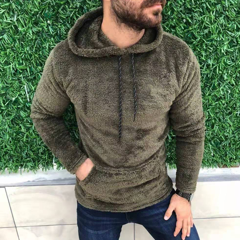 Men's Hoodies Sweatshirts Casual Solid Hooded Long Sleeve Autumn Winter Warm Pocket Loose Sweatshirt Plush Fleece Oversized Tops 220929