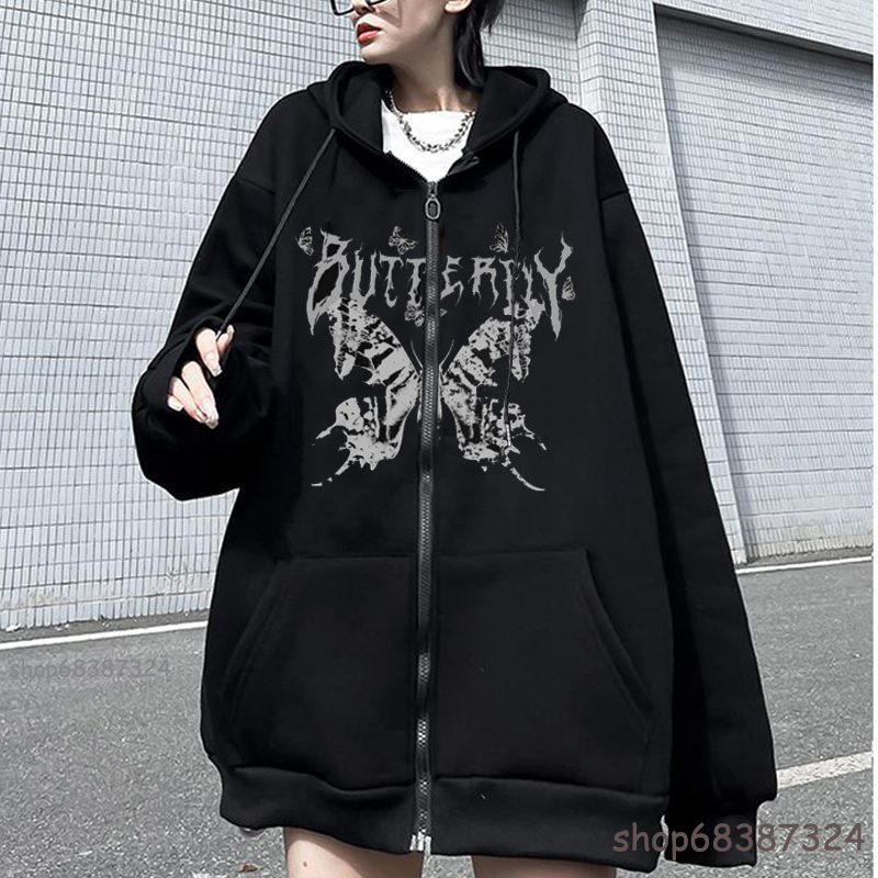 Men's Hoodies Sweatshirts Y2K Streetwear Hoodie Tops Punk Gothic Oversized Skull Wing Evil Flame Unisex Cardigan Zipper Sweatshirt Men Women Jack