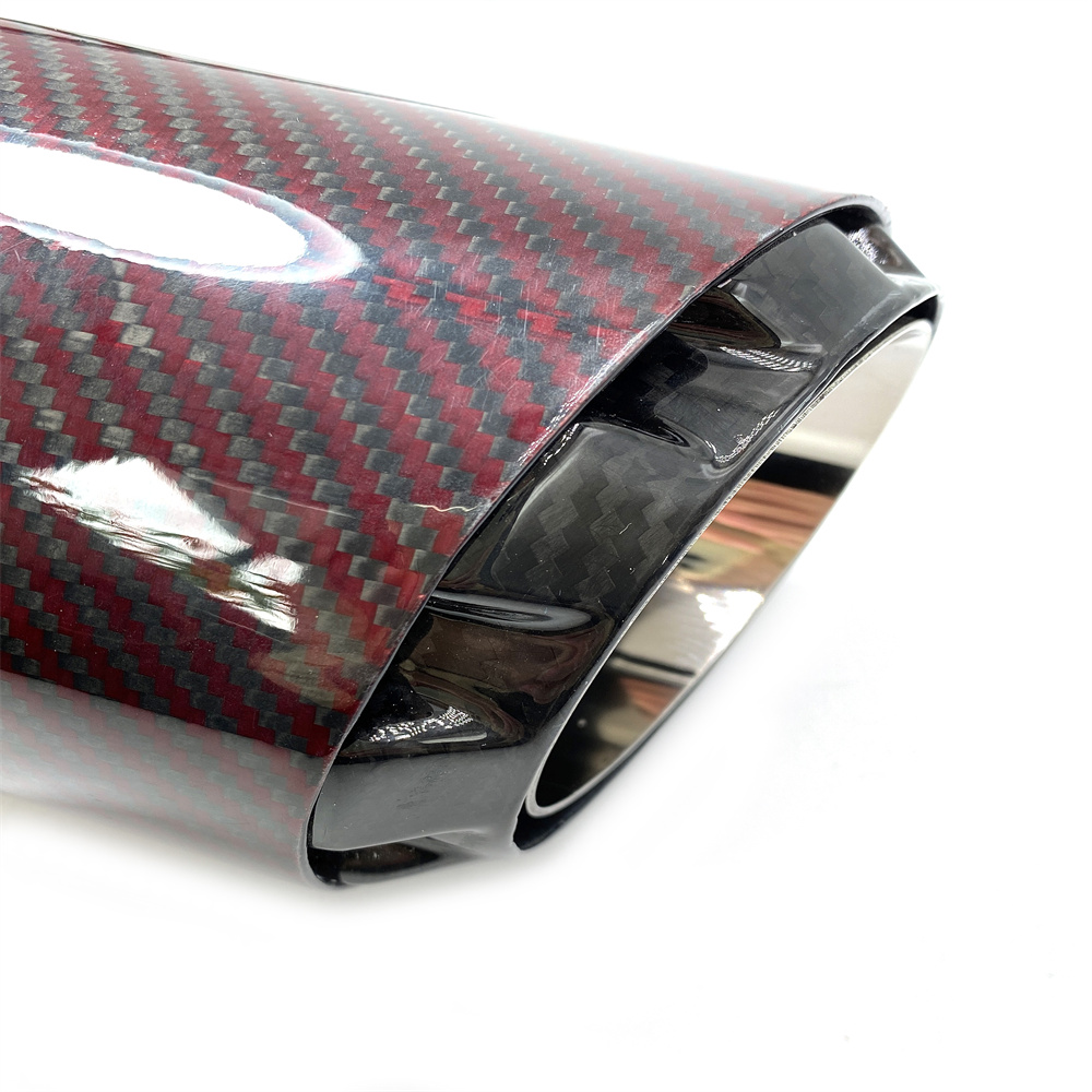 Latest 3 Layer Red Glossy Carbon Car Mufflers Tip Universal Stainless Silver Exhaust Tip Muffler Nozzle Decoration For Akrapovic