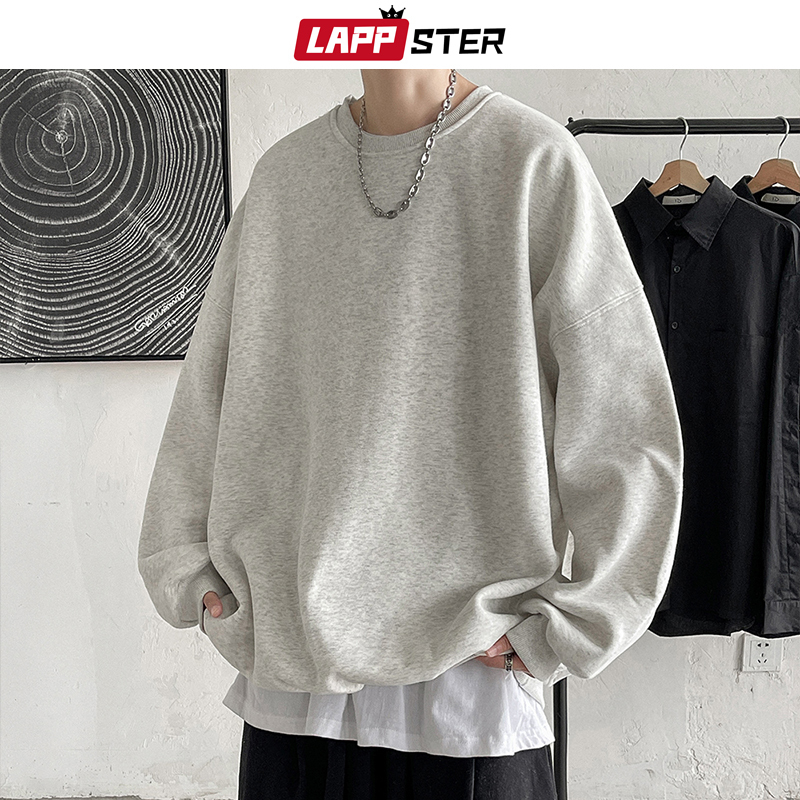 Men's Hoodies Sweatshirts LAPPSTER Men Colorfuls Black Solid Mens Oversized Japanese Streetwear Man Harajuku Crewneck Hoodie 5XL 220929