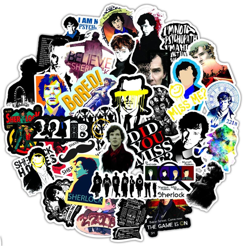 50PCS British TV Show Sherlock Holmes Stickers Graffiti Kids Toy Skateboard car Motorcycle Bicycle Sticker Decals Wholesale