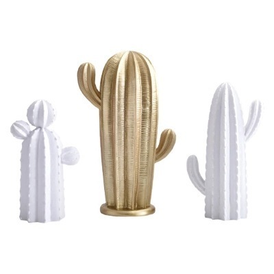 Decorative Objects Figurines Nordic Simple Style White Gold Cactus Decoration Fairy Column Home Accessories Living Room Creative Ornaments Home Decor 