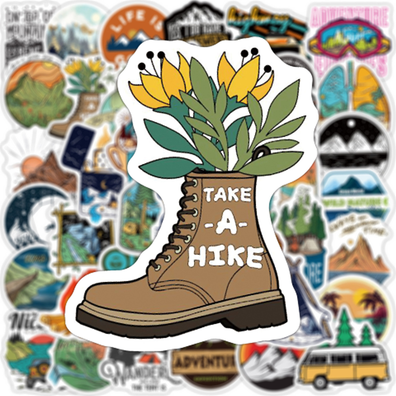 50pcs Forest Hiking Camping Stickers Outdoor Travel Beautiful Scenery Decal Sticker To DIY Water Bottle Phone Laptop