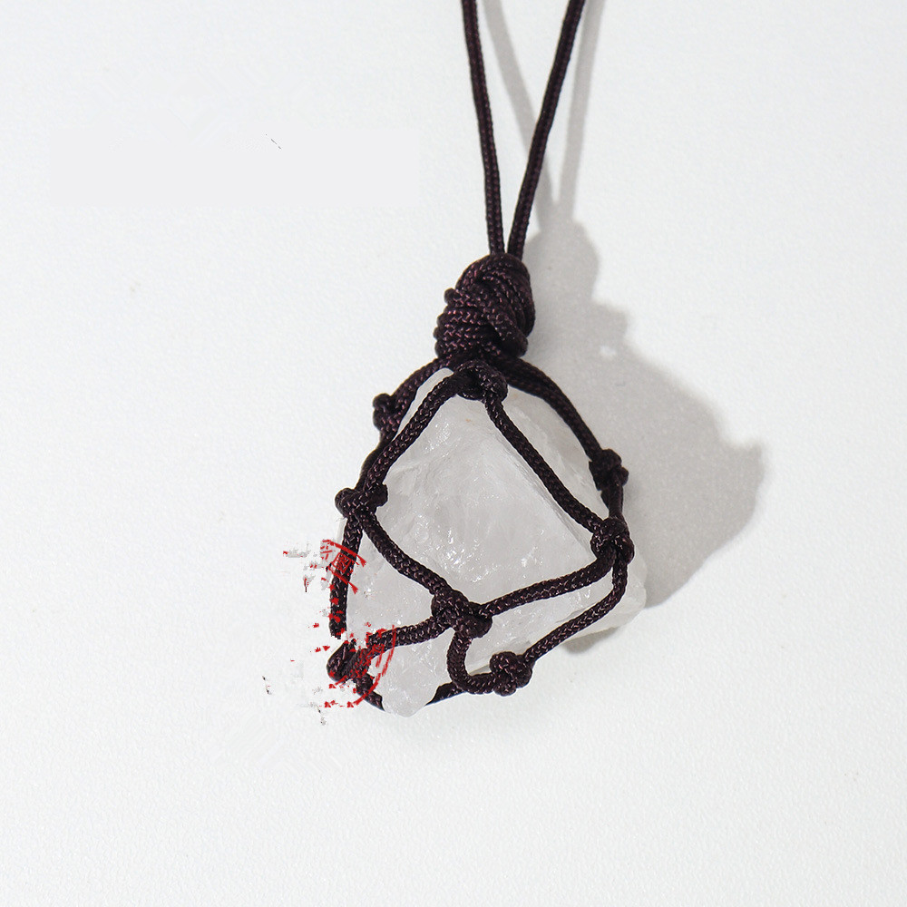 Natural Rough Raw Stone Net Bag Necklaces Rose Quartz Amethyst Fluorite Crystal Pendant Necklace For Women Men