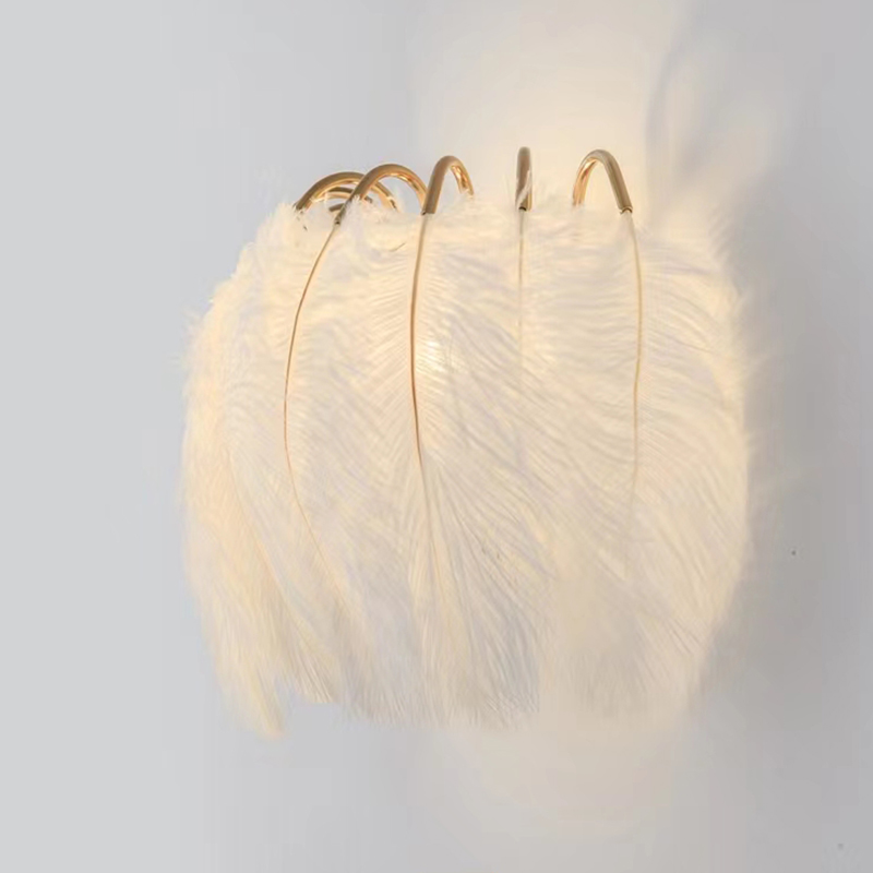 Nordic Feather Wall Lamps Simple Girl Princess Room Decor Sconces for Home Romantic Bedroom Bedside Lamp Mirror Light