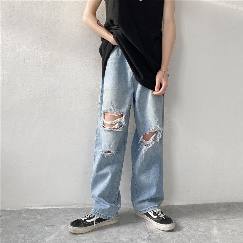 Mens Jeans Men Jeans Wideleg Straight Jeans 3XL Hole Ripped Streetwear Allmatch Denim Trousers Mens Loose Casual Fashion Harajuku 220929wtt