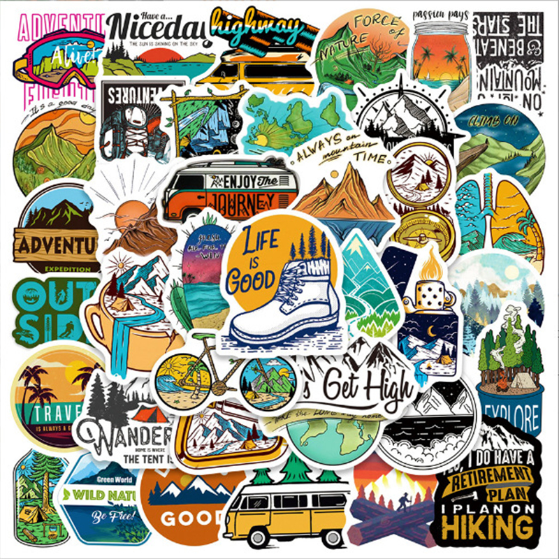 50pcs Forest Hiking Camping Stickers Outdoor Travel Beautiful Scenery Decal Sticker To DIY Water Bottle Phone Laptop