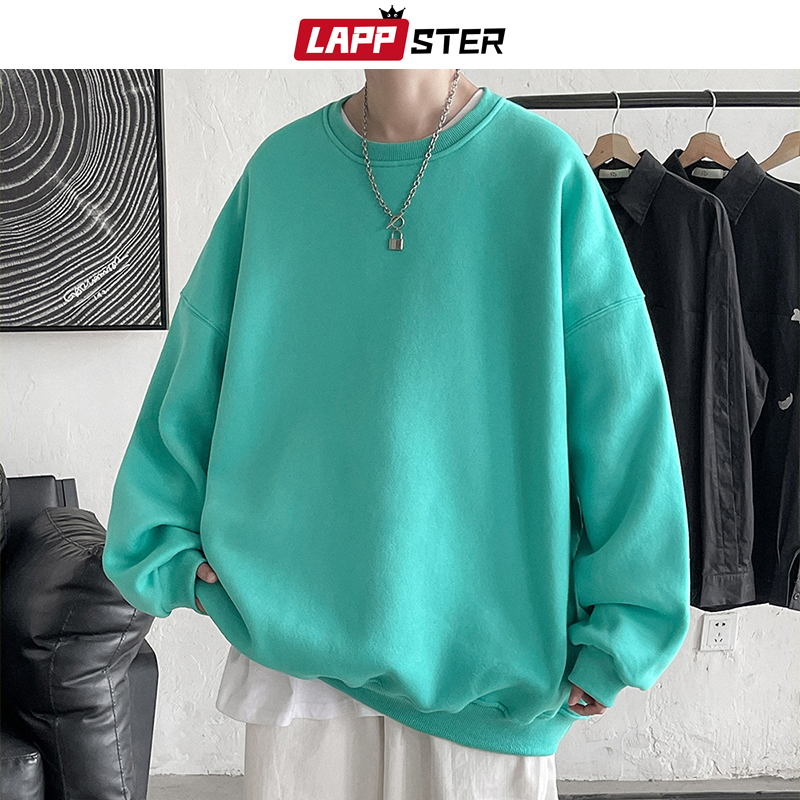 Men's Hoodies Sweatshirts LAPPSTER Men Colorfuls Black Solid Mens Oversized Japanese Streetwear Man Harajuku Crewneck Hoodie 5XL 220929