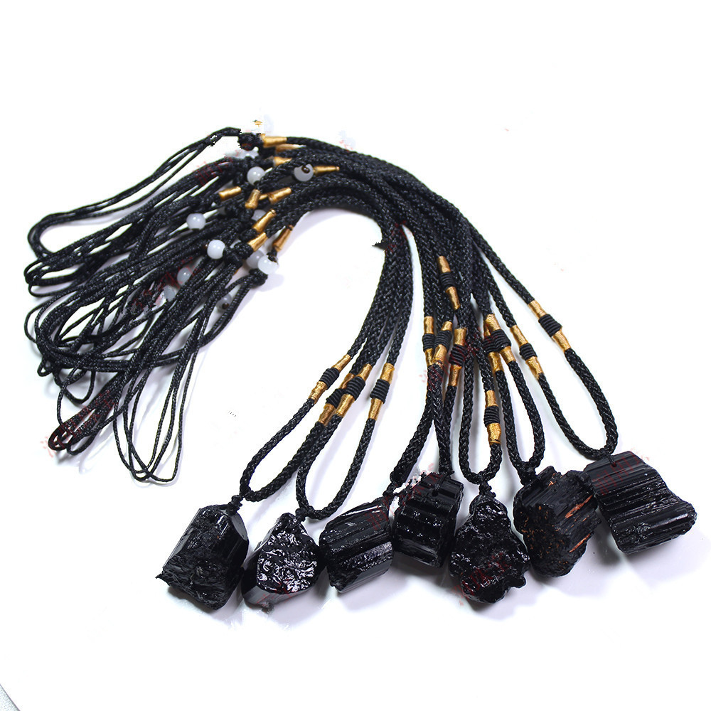 Natural Rough Raw Stone Tourmaline Necklaces Black Crystal Pendant Necklace For Women Men
