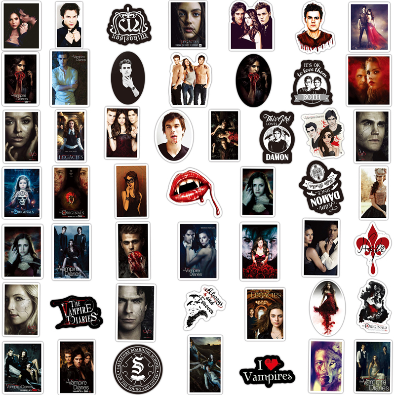 50pcs The Vampire Diaries Stickers Classic American TV Series Graffiti Kids Toy Skateboard car Motorcycle Bicycle Sticker Decals Wholesale