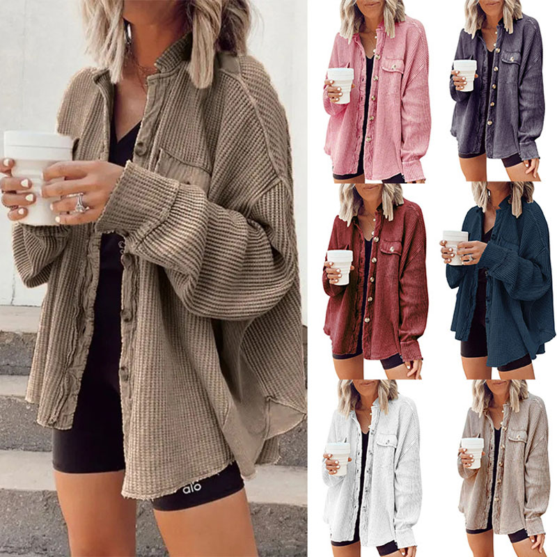 Womens Waffle Knit Shacket Boyfriend Shirt Jacket Button Down Blouse Loose Fit Long Sleeve Tops, Khaki
Womens Waffle Knit Shacket Boyfriend Shirt Jacket Button Down Blouse Loose Fit Long Sleeve Tops, Khaki